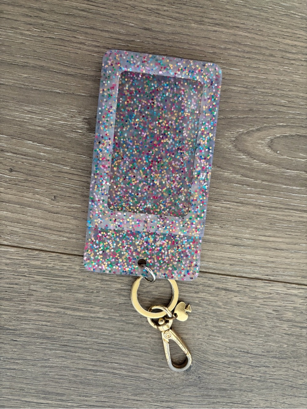Kate Spade Glitter Multi-Color ID Badge Holder Keychain with Gold Hardware